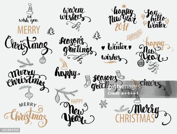 christmas calligraphy set - christmas font stock illustrations