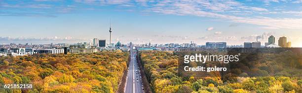 wide berlin skyline over autumn colored  tiergarten - berlin stock pictures, royalty-free photos & images