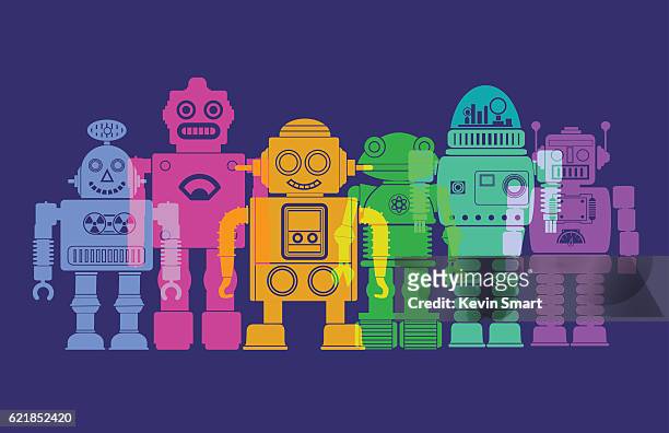 retro robots - android stock illustrations
