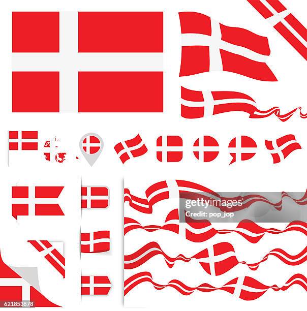 dänemark-flagge set - dänemark stock-grafiken, -clipart, -cartoons und -symbole