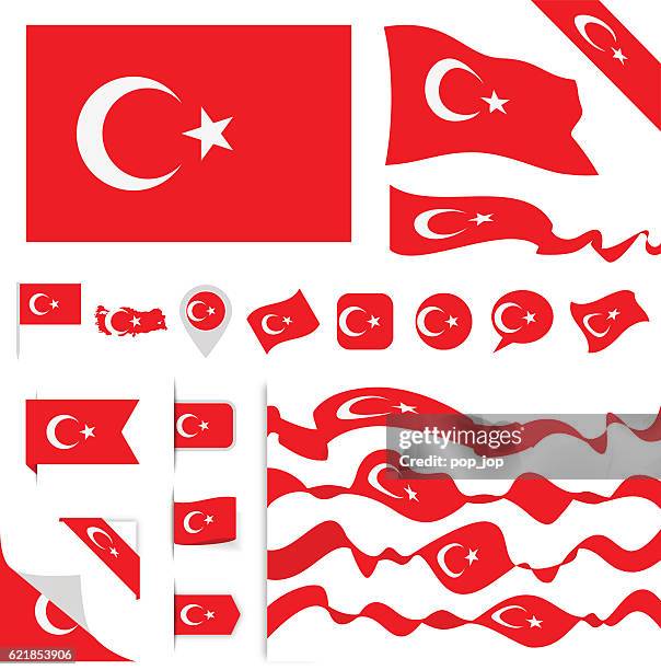 ilustrações de stock, clip art, desenhos animados e ícones de turkey flag set - turkish flag