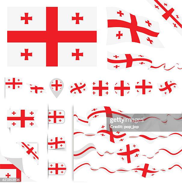 georgia-flagge-set - flagge von georgien stock-grafiken, -clipart, -cartoons und -symbole