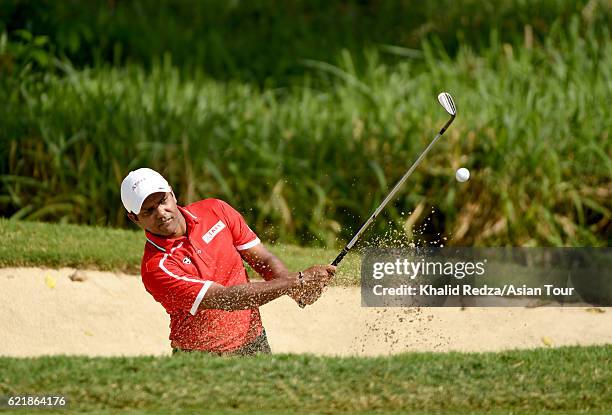 Chawrasia of India plays a shot during practice for the Resorts World Manila Masters at Manila Southwoods Golf and Country Club on November 9, 2016...