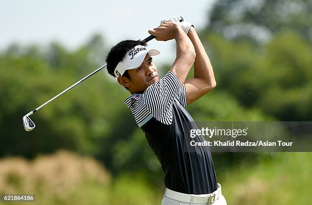 Ratthee Sirithanakunsak of Thailand plays a shot during practice for the Resorts World Manila Masters at Manila Southwoods Golf and Country Club on...