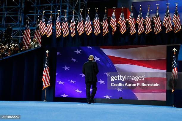 Campaign chairman John Podesta leaves the stage after speaking at Democratic presidential nominee former Secretary of State Hillary Clinton election...