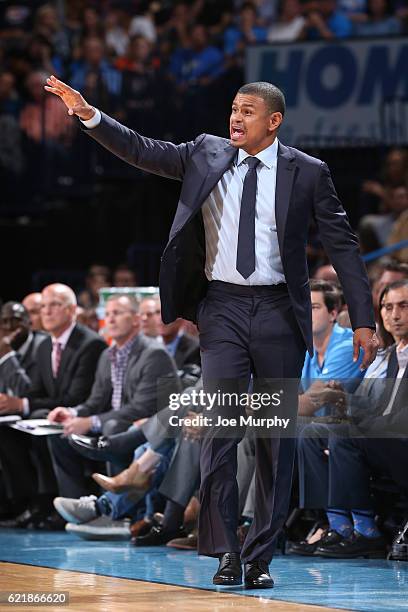 Head Coach Earl Watson of the Phoenix Suns coaches during the game against the Oklahoma City Thunder on October 28, 2016 at the Chesapeake Energy...