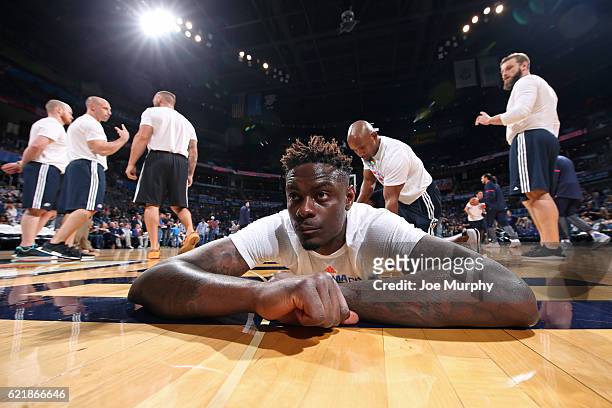 Anthony Morrow of the Oklahoma City Thunder warms up before the game against the Phoenix Suns on October 28, 2016 at the Chesapeake Energy Arena in...
