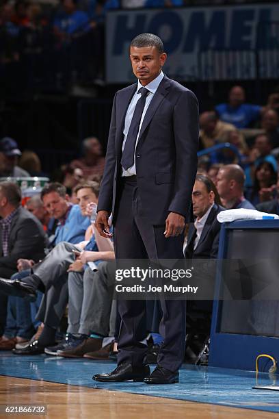 Head Coach Earl Watson of the Phoenix Suns looks on during the game against the Oklahoma City Thunder on October 28, 2016 at the Chesapeake Energy...