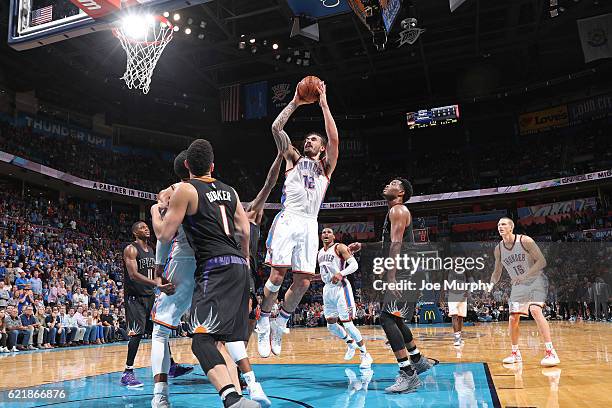 Steven Adams of the Oklahoma City Thunder shoots the ball against the Phoenix Suns on October 28, 2016 at the Chesapeake Energy Arena in Oklahoma...