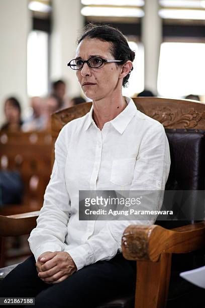 Australian Sarah Connor sits in a court room during her first trial at Denpasar court on November 9, 2016 in Denpasar, Bali, Indonesia. Australian...