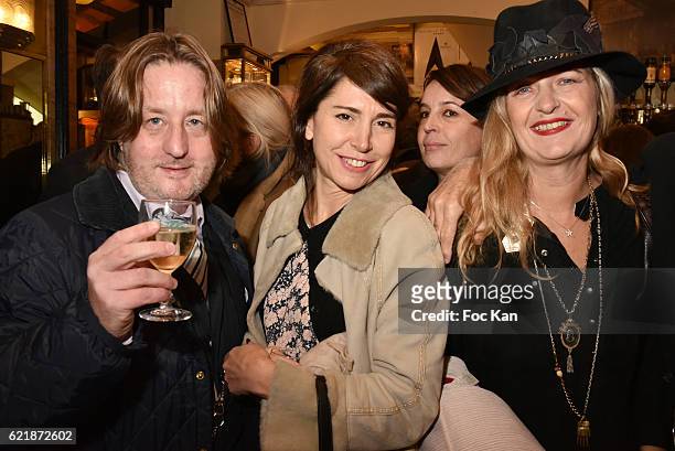 Tristan Ranx, Delphine Montebello and Geraldine Beigbeder attend the "Prix De Flore 2016 : " Literary Prize Winner Announcement at Cafe de Flore on...