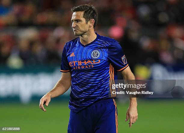 Frank Lampard of New York City FC reacts during the second half of an MLS Conference semi-final playoff game against Toronto FC at BMO Field on...