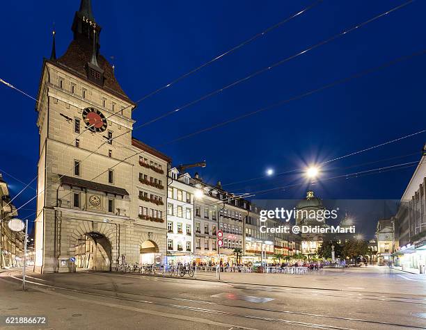 bern medieval old town with the federal palace in switzerland capital city - bundeshaus stock-fotos und bilder