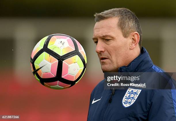 Aidy Boothroyd manager of the England U21 team during a U21 training session at St Georges Park on November 9, 2016 in Burton-upon-Trent, England.