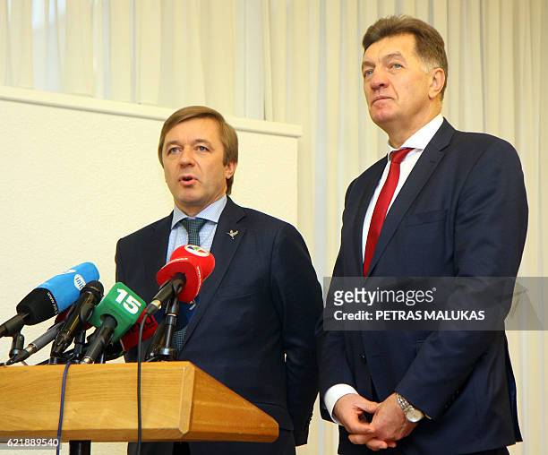 Lithuanian Prime Minister and leader of the Lithuanian Social Democratic Party Algirdas Butkevicius and Lithuania's Peasant and Green's Union party...