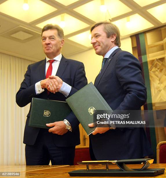 Lithuanian Prime Minister and leader of the Lithuanian Social Democratic Party Algirdas Butkevicius and Lithuania's Peasant and Green's Union party...