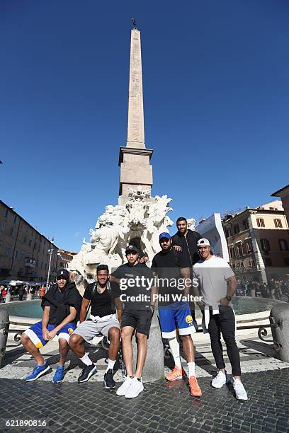 Reiko Ioane, Seta Tamanivalu, Anton Lienert-Brown, Patrick Tuipulotu, Lima Sopoaga and Malakai Fekitoa of the New Zealand All Blacks pose in the...