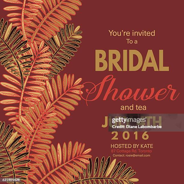 tropical leaves background bridal shower invitation - palm leave pattern stock illustrations