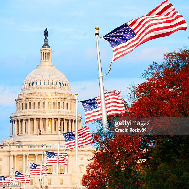 das us capitol in washington d.c., usa, bei sonnenuntergang - monumente stock-fotos und bilder