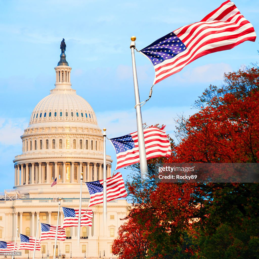 Il Campidoglio degli Stati Uniti a Washington D.C., USA, al tramonto