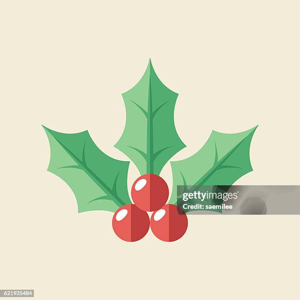 ilustraciones, imágenes clip art, dibujos animados e iconos de stock de icono de acebo de navidad - acebo