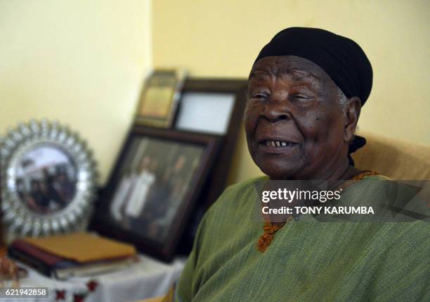 Mama Sarah Obama step-grandmother of outgoing US President Barack Obama, speaks during an interview at her home in the village of Nyang'oma in...