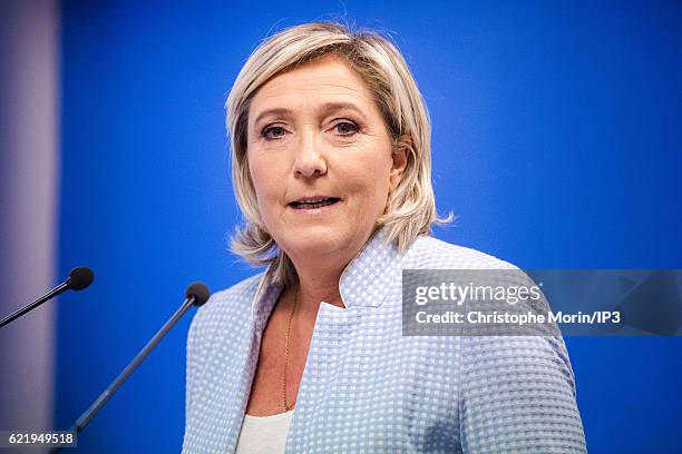 French far right National Front political party leader Marine Le Pen, member of the European Parliament and candidate for the 2017 presidential...