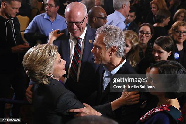 Former Secretary of State Hillary Clinton hugs supporters after conceding the presidential election at the New Yorker Hotel on November 9, 2016 in...