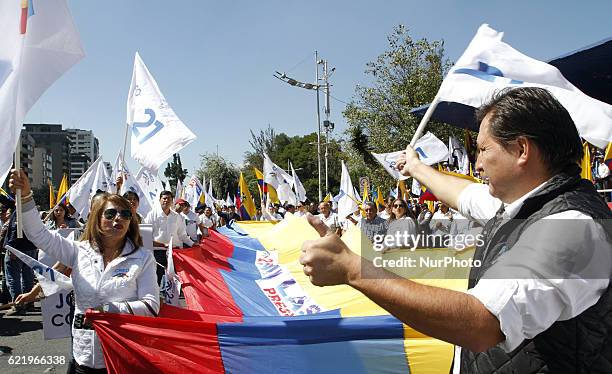 Supporters of the CREO movement in Ecuador, Guillermo Lasso was joined by his party at the National Electoral Council, CNE, in Quito, on Wednesday,...