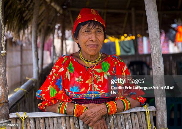 Panama, San blas islands, Mamitupu, Portrait of Kuna tribe woman on April 15, 2015 in Mamitupu, Panama.