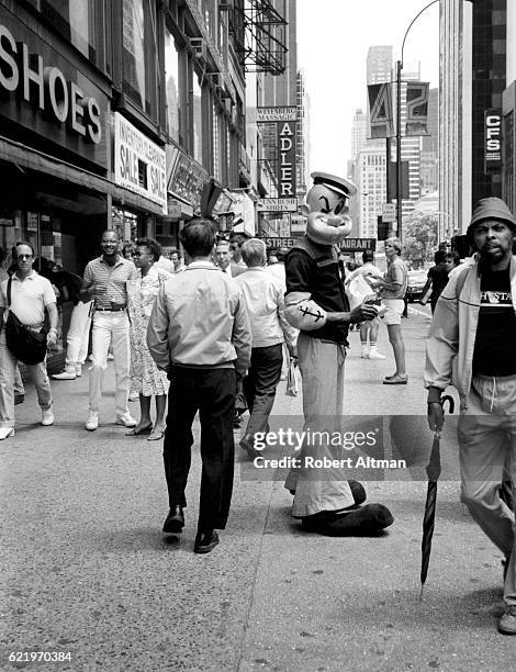 Cartoon character Popeye meets New York City circa 1968 in New York, New York.