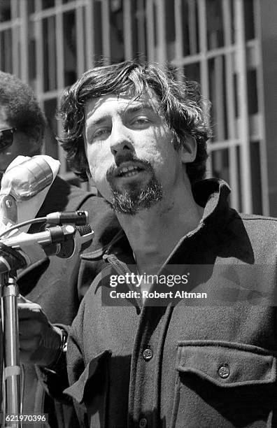 American social and political activist Tom Hayden speaks during a Black Panther Rally in May, 1969 in San Francisco, California.