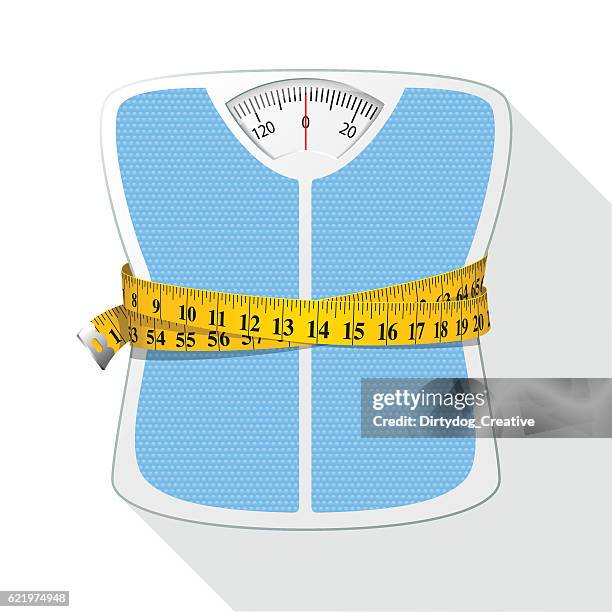 stockillustraties, clipart, cartoons en iconen met weighing scales & tape measure / diet concept - dieet
