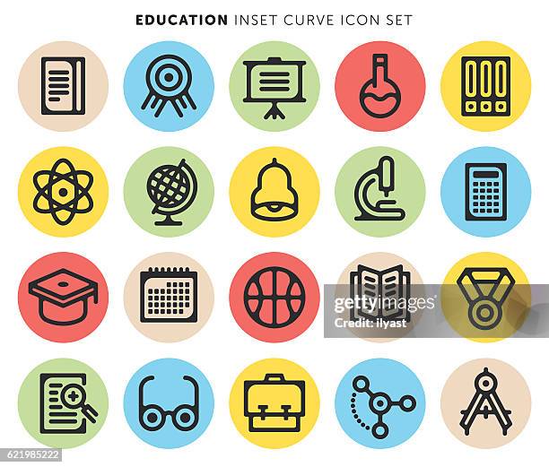 education icon set - group library computer stock illustrations