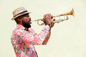 Cuban musician playing trumpet, Havana, Cuba