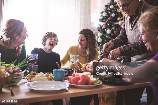 familia tener cena de navidad - reencuentro fotografías e imágenes de stock