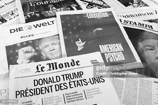 european newspapers react to donald trump election - americas society and council of the americas hosts talk with pacific alliance presidents stockfoto's en -beelden