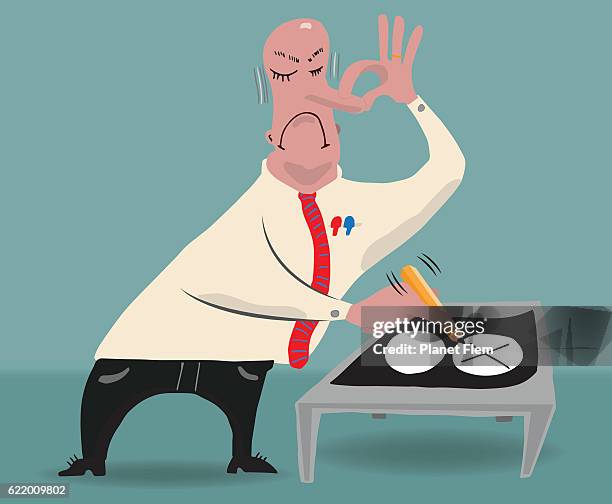 stockillustraties, clipart, cartoons en iconen met unsatisfied voter - pinching nose