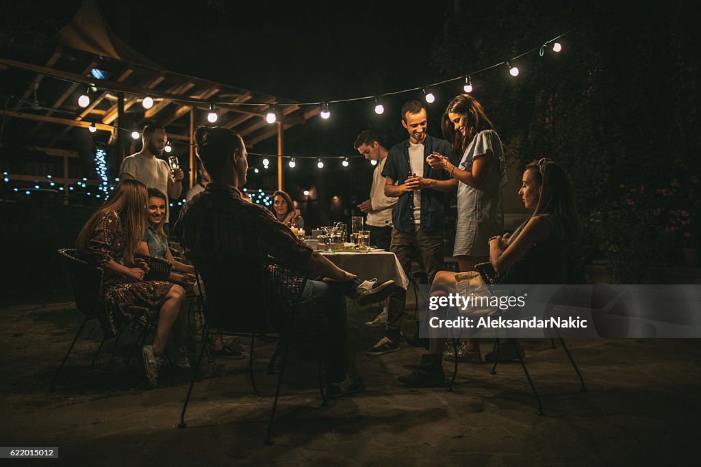 Friends gathered over dinner