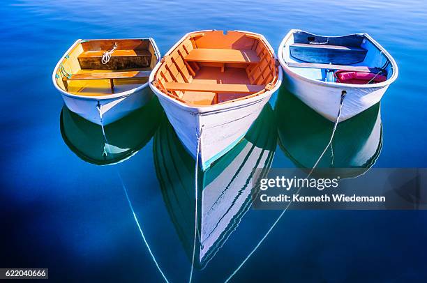 trident of rowboats - cape cod stockfoto's en -beelden
