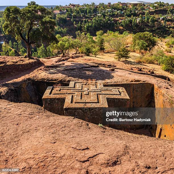 iglesia de san jorge - bete giyorgis, lalibela. etiopía, áfrica - copto fotografías e imágenes de stock