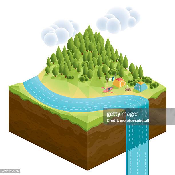 3d isometric nature mountain - river vector stock illustrations