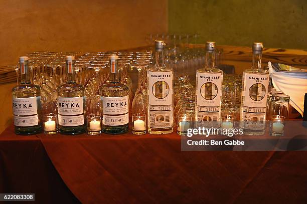 Reyka vodka and Miami Club rum on display during Nobu Hotel Miami Beach launch VIP cocktail at Nobu Next Door on November 7, 2016 in New York City.