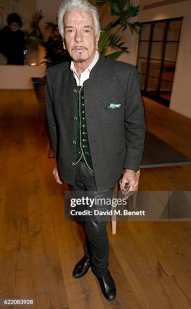 Nicky Haslam attends the anniversary party for Kelly Hoppen MBE celebrating 40 years as an Interior Designer, at Alva Studios on November 9, 2016 in...