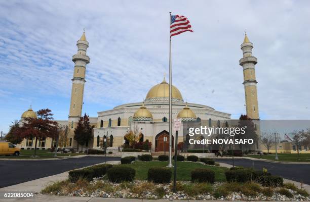National flag is seen in front of the Islamic Center of America in Dearborn, Michigan on November 9, 2016. - This Detroit suburb is home to one of...