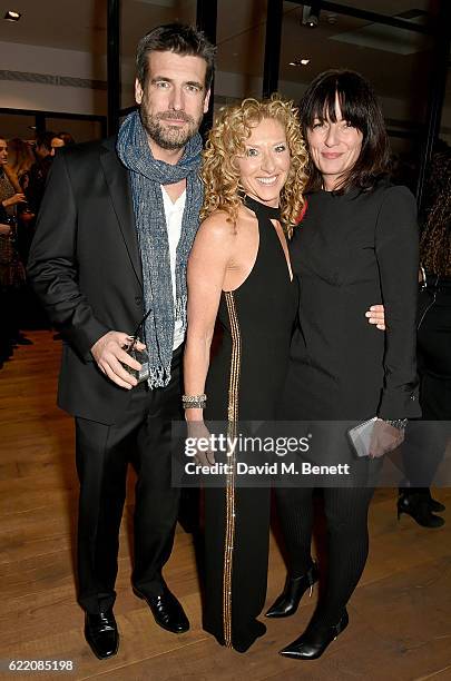 Matthew Robertson, Kelly Hoppen and Davina McCall attend the anniversary party for Kelly Hoppen MBE celebrating 40 years as an Interior Designer, at...