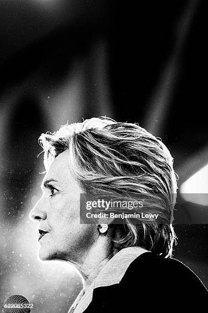 Democratic presidential nominee former Secretary of State Hillary Clinton greets supporters during a campaign rally at Goodyear Hall and Theatre on...