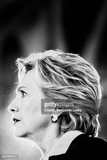 Democratic presidential nominee former Secretary of State Hillary Clinton greets supporters during a campaign rally at Goodyear Hall and Theatre on...