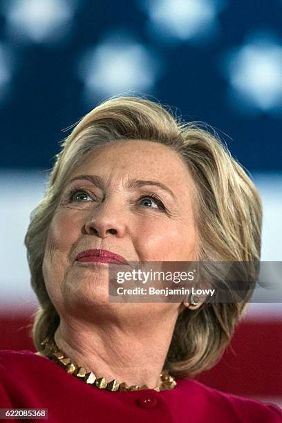 Democratic presidential nominee former Secretary of State Hillary Clinton speaks during a Pennsylvania Democrats voter registration event at Zembo...