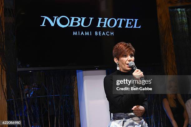 Of Nobu Hotel Miami Beach Laurence Dubey speaks onstage during the Nobu Hotel Miami Beach launch VIP cocktail at Nobu Next Door on November 7, 2016...